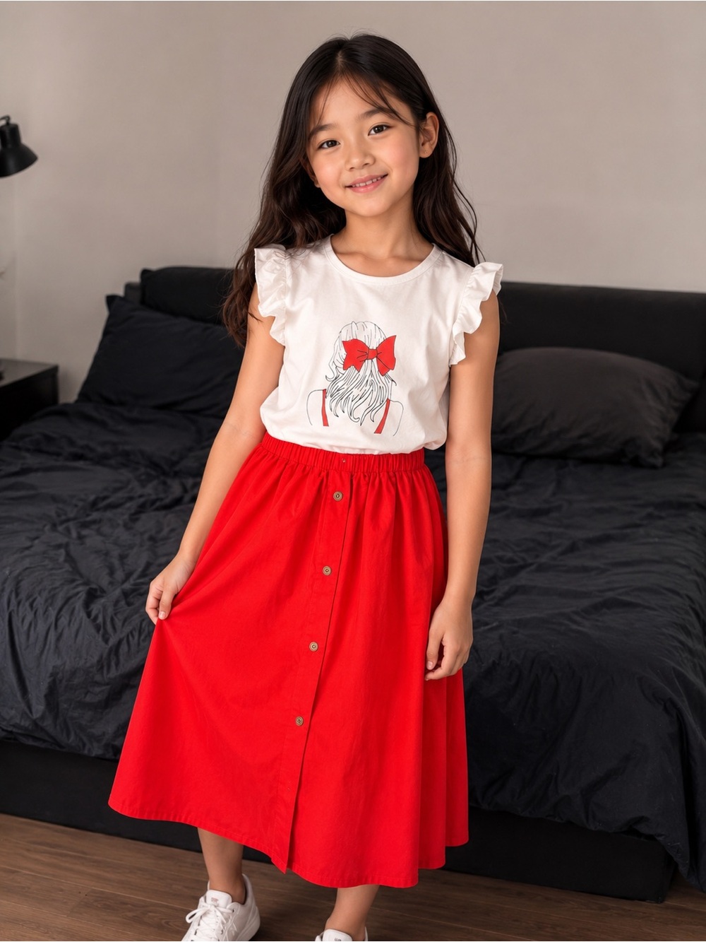 Girls Red Button-Front Skirt - Kids Bottoms
